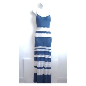 Design History Women's Chevron Stitch Maxi Dress Grey White NWT 198 Sz S